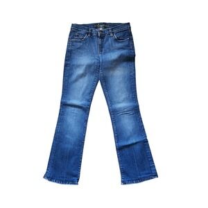 Bebe Size 28 Jeans‎ Blue Gold Stitching Straight Low Rise Y2K Made In USA